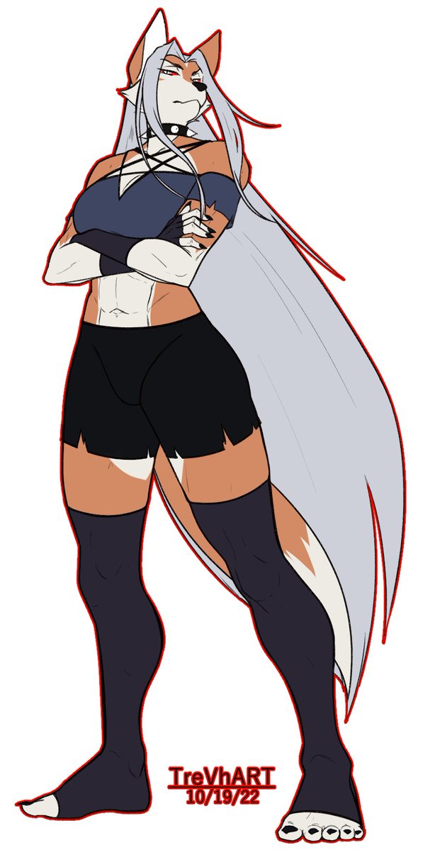 TrevonHarty's tweet image. Commission for 
@ZSgamedesign

With Halloween nearing, I guess Amber figured she'd dress up as everyone's favorite hellhound, Loona...
That must've taken a lot of hair dye in hindsight. #HelluvaBoss