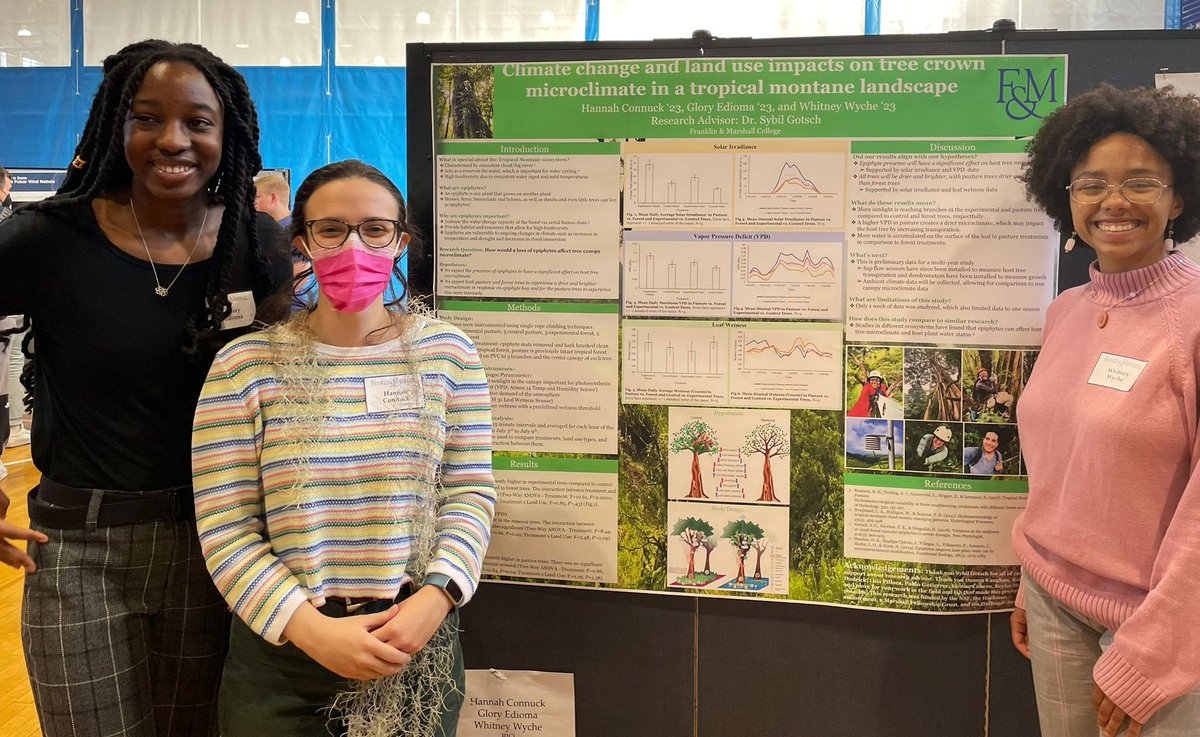 GotschSybil's tweet photo. Iam so proud of my undergrad students! They pulled together a great presentation on some preliminary microclimate data from our experiment in Costa Rica. #womeninSTEM #canopyscience #womenintrees #undergradresearch https://t.co/9wdj8tZtmC
