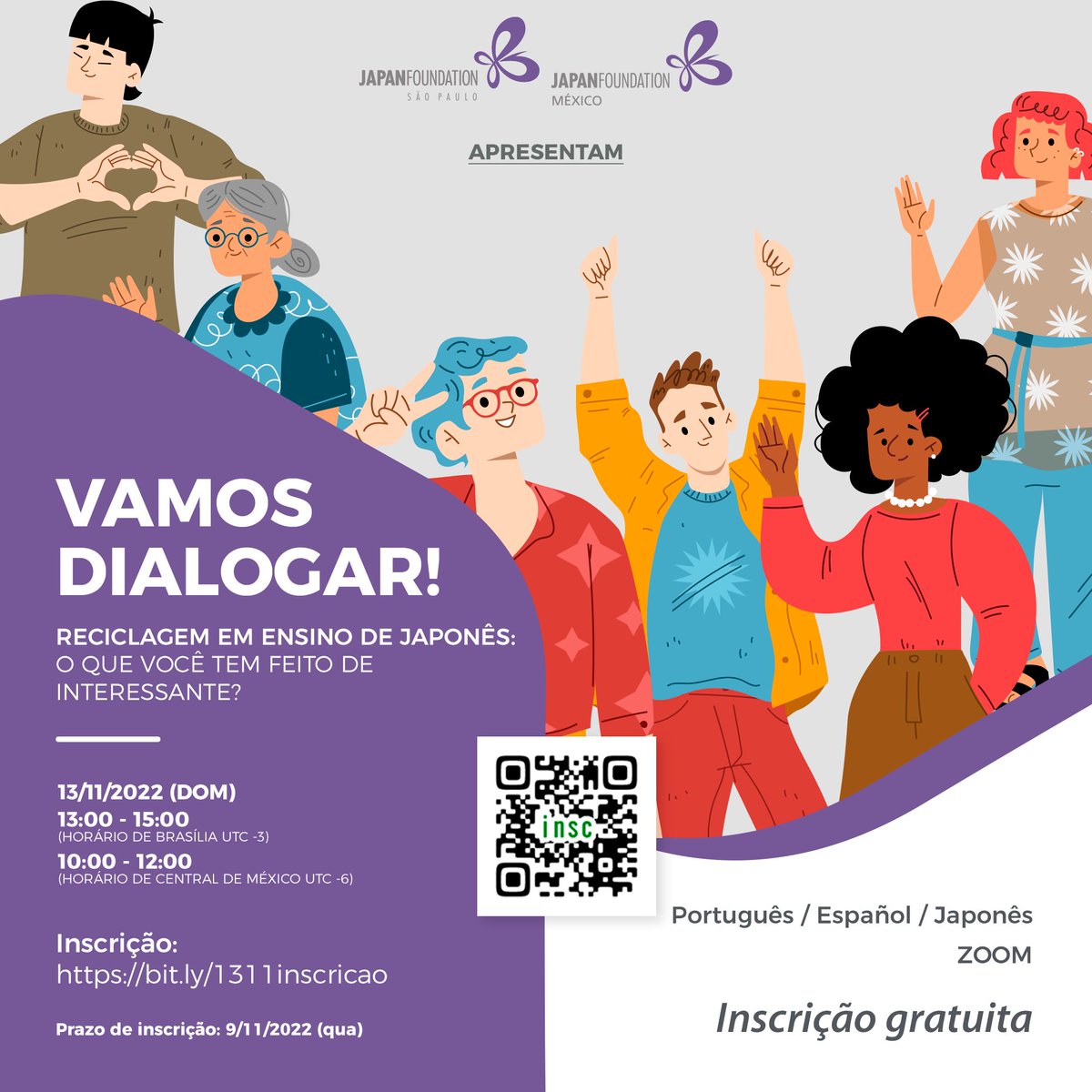 fundacaojapaosp's tweet photo. Realizaremos o evento FJSP×JFMEX
13/11 13-15h (UTC-3)
Inscrição:https://t.co/sGewkp1S2H
Pesquise o horário de inicio na hora local de sua cidade:https://t.co/sq3XCUbqXb
#Professordejaponês #FJSP #FJMEX https://t.co/f4nw6BE6o1