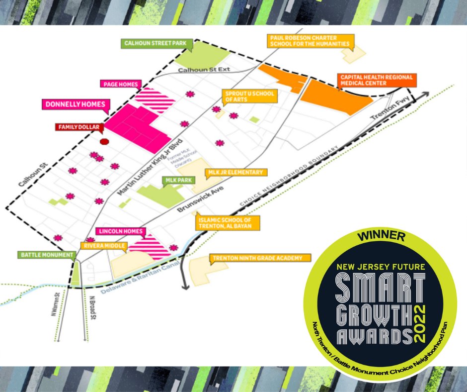 Congratulations to #NJFSGA2022 winner, North Trenton / Battle Monument Choice Neighborhood Plan! This landmark plan brings together mixed-income housing with complete streets to improve safety and accessibility. Learn more and celebrate on November 10! njfuture.org/events/awards/…