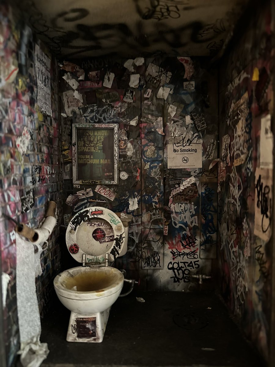 And a miniature diorama of CBGB’s toilet, made by a miniaturist who based it on Mr Stein’s photographs