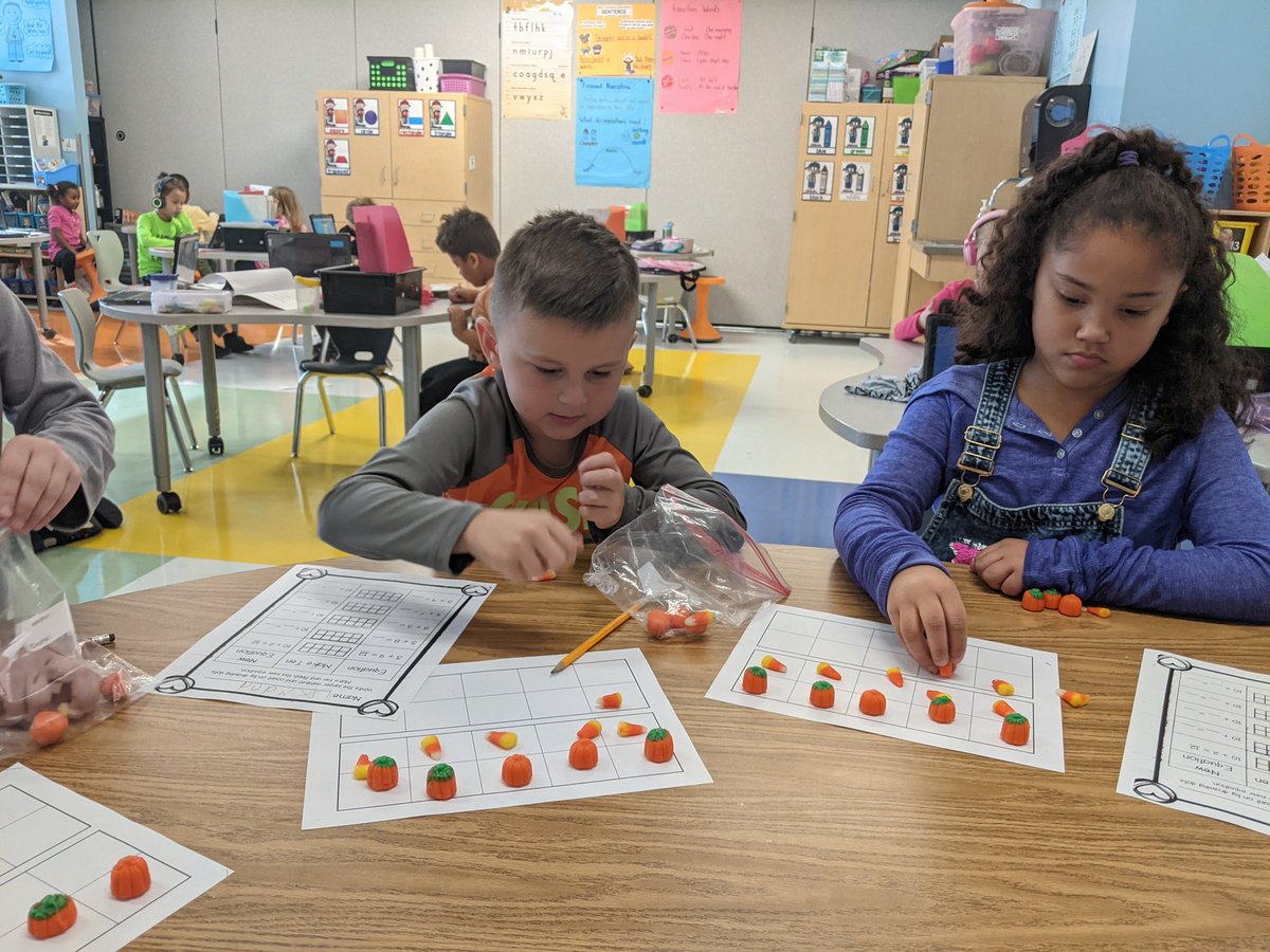 Today we practiced making 10 to add by using tens frames and 2 different types of candy corn.