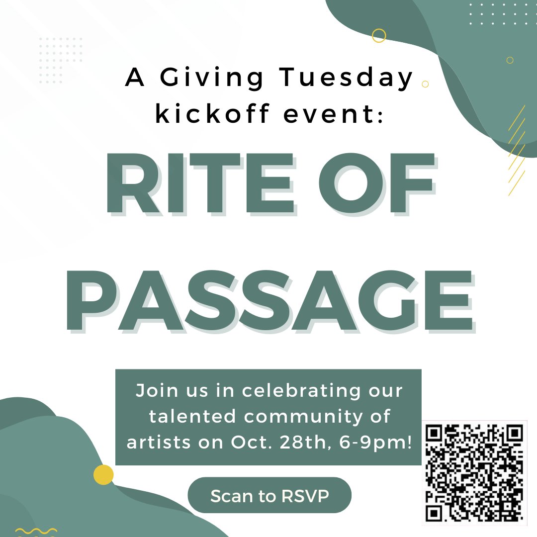 ThePaintedBrain's tweet image. &quot;Rite of Passage&quot;
A Giving Tuesday kickoff event:
Join us in celebrating our talented community of artists this Oct. 28th!
SCAN to RSVP 👉
Or RSVP here ⬇️⤵️⤵️
🌐 eventbrite.com/e/painted-brai… 🌐