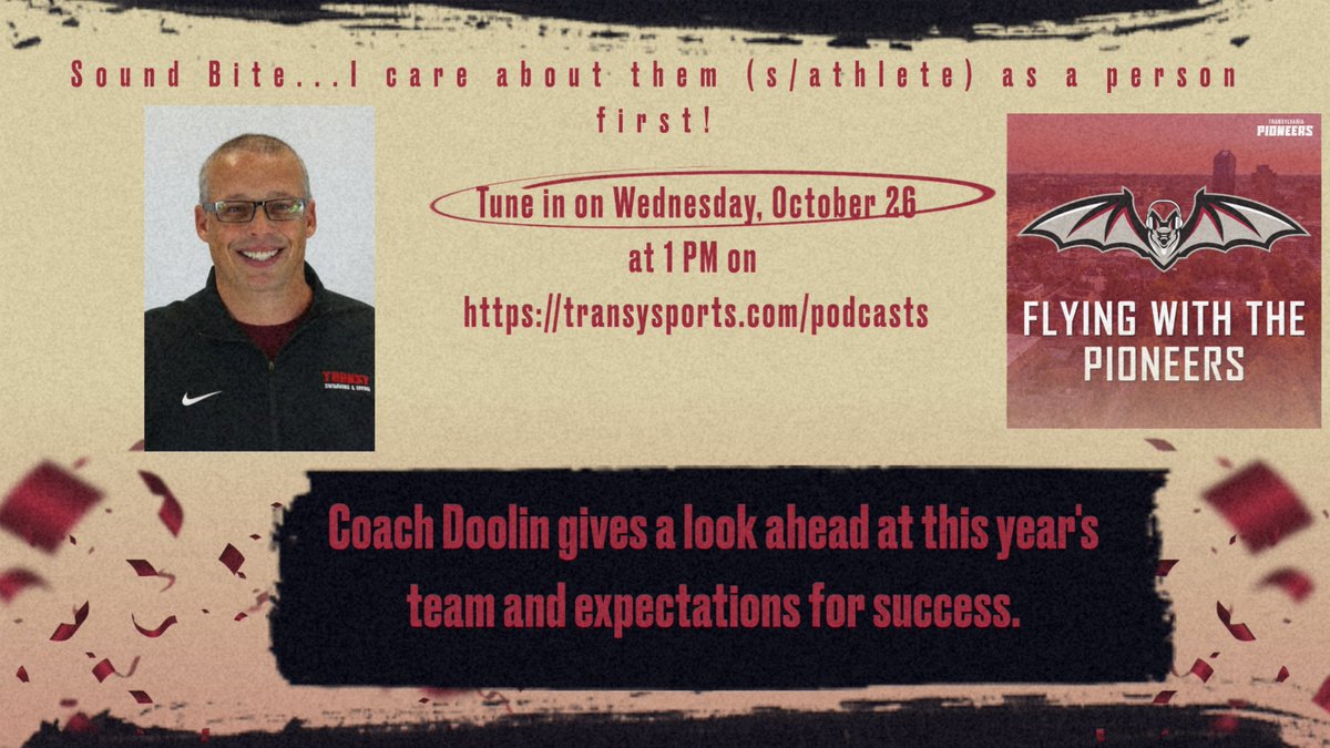Tune in Wednesday, October 26 at 1 PM  to hear @transyswim Coach Doolin give an overview of his upcoming season. transysports.com/podcasts