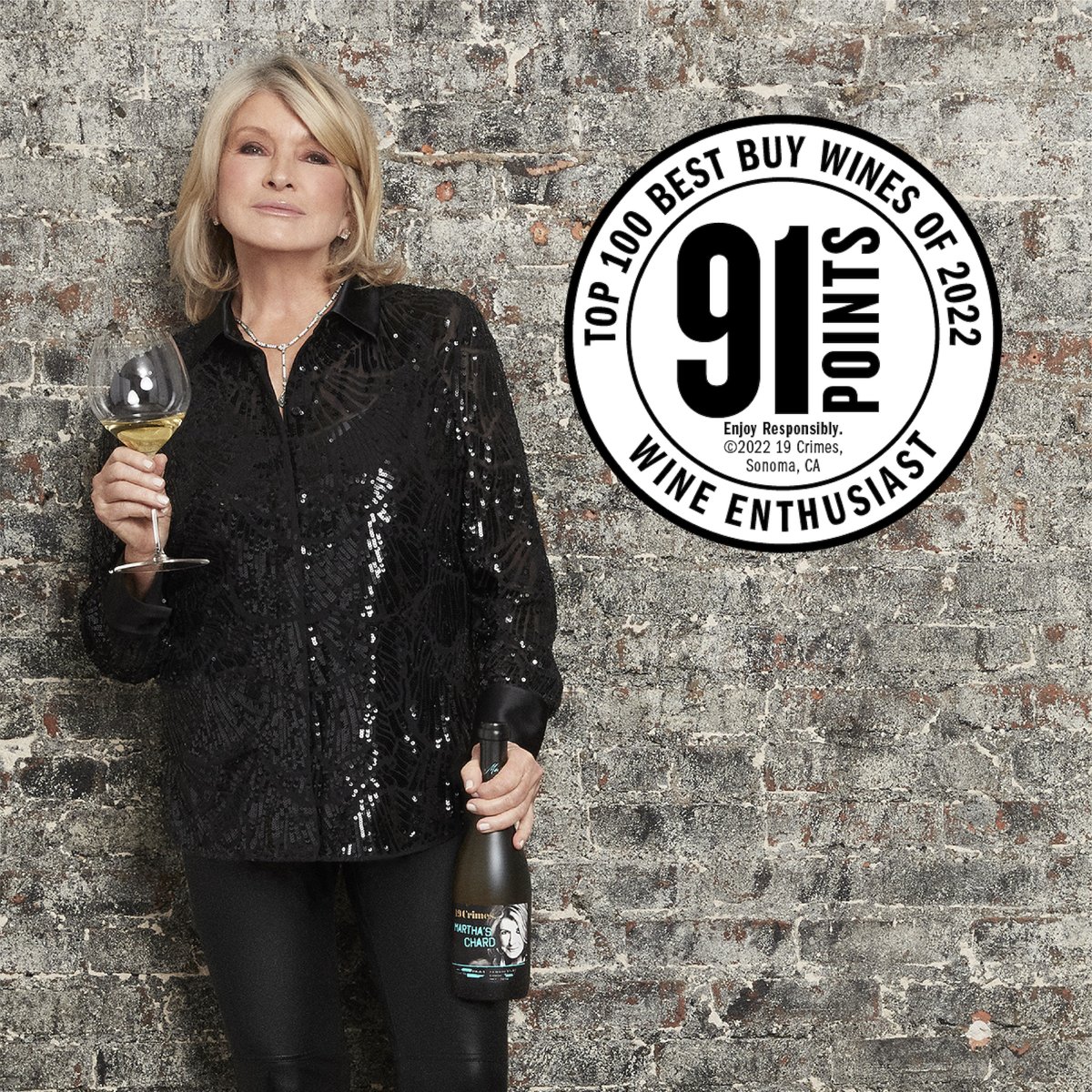 I am beyond excited to announce my @19Crimes Martha’s Chard received 91 points and ranked #12 in @WineEnthusiast Top 100 Best Buys. Cheers to Martha’s Chard!
