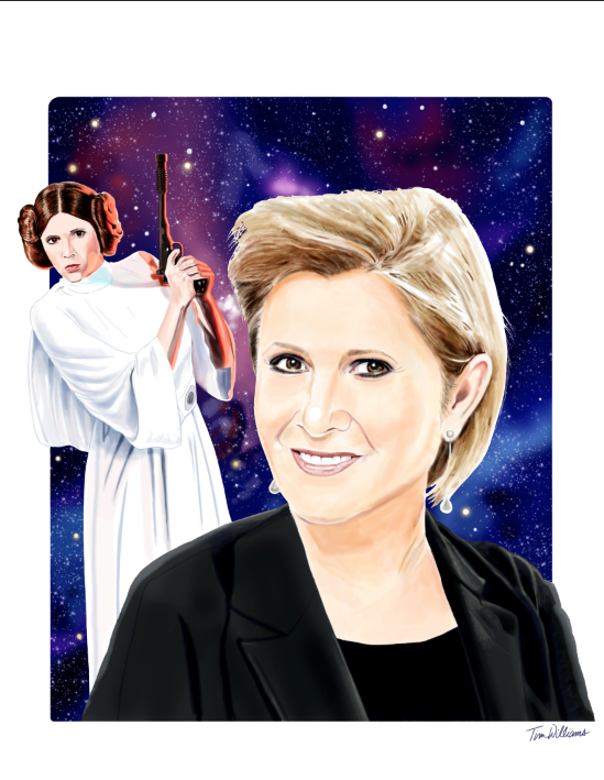 It's Carrie Fisher's birthday. I did this illustration a while back. I might not be the world's biggest Star Wars fan, but I'm a fan of people who are funny, smart, transparent and have some scars that life have dealt them. Carrie had all of those qualities.
