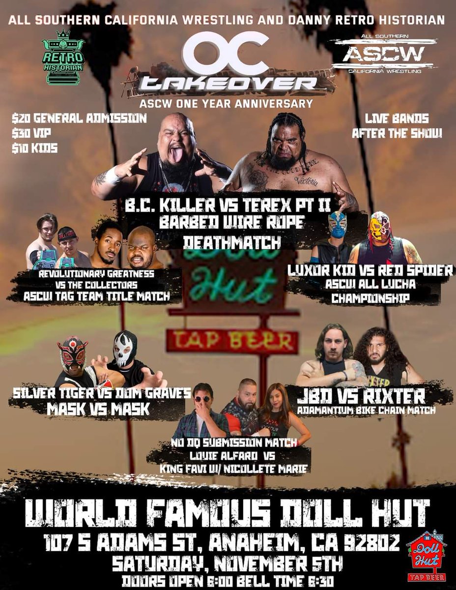 wpolson88's tweet photo. Nov 5th ASCW @MacsDollHut #thecollectors vs #revolutionarygreatness for the ASCW #tagteamchampionships I'm #PWI's 501 #prowrestlingillustrated #WWE2K23 #WWERaw #WWESmackdown #AEWDynamite #AEW #prowrestling #luchalibre #NXT @CityOfAnaheimCA @bullyzonelive https://t.co/7QahFOcgln