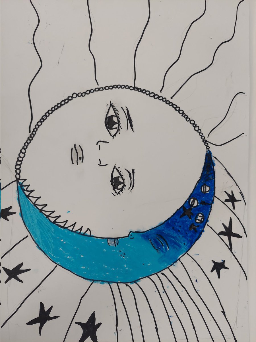 Our Sun &amp; Moon Mexican Artwork bulletin board is a work in progress...more masterpieces soon. Kudos to 4th &amp; 5th gr for doing their best blending warm/cool colors w their medium of choice. And adjusting to their new Art teacher... me! <a href="/HeywoodSTEM/">Heywood Avenue School</a>