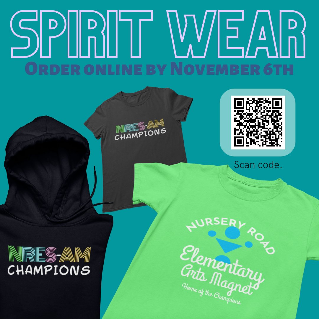 Our AMAZING PTO has a Spirit Wear Shop!  Please use the QR code on the flyer or follow this link:  nreschampions.itemorder.com/shop/home/