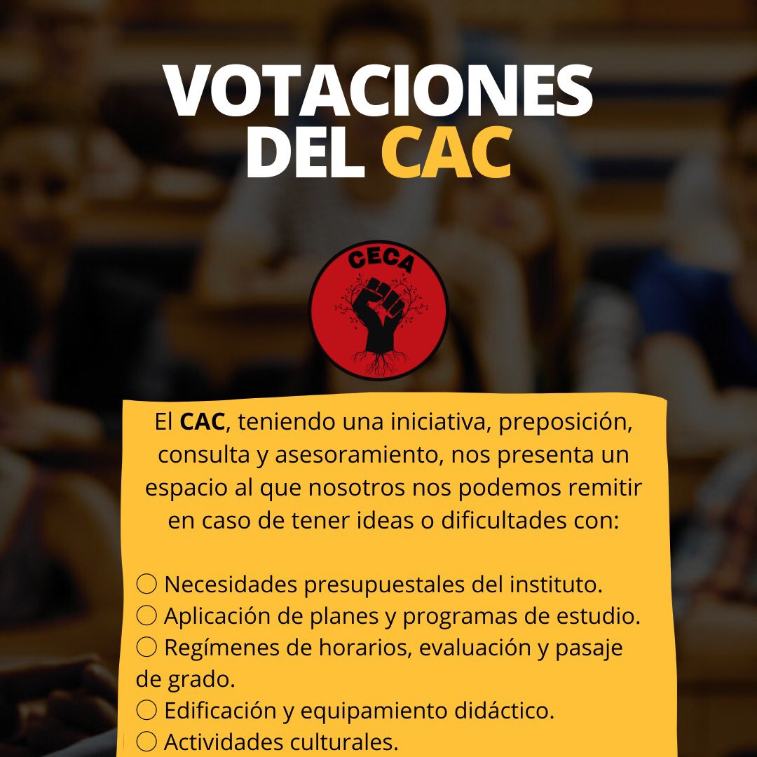 CecaAtlantida's tweet photo. ELECCIONES DEL CAC. 

Este 11 de noviembre se llevarán a cabo las elecciones del Consejo Asesor Consultivo. Desde el CECA te informamos cuál es la función de este consejo y como se compone. @ANEP_Uruguay @MEC_Uruguay @cfe_anep @SidfeUy @CeRPSur https://t.co/qylfhwpADn