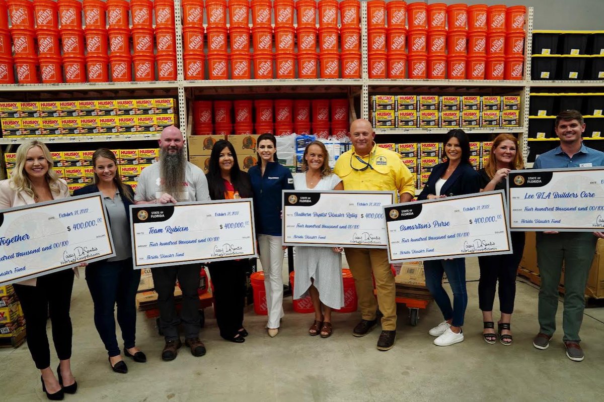 Excited to award $2 million from the Florida Disaster Fund to supplement the efforts of non-profits that are on the ground helping Floridians rebuild after Ian.  Special thank you to @HomeDepotGR for providing these organizations with an at cost rate on select rebuild supplies.