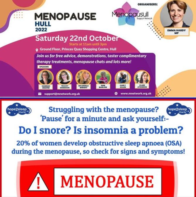 We're at  <a href="/PrincesQuayHull/">Princes Quay</a> tomorrow (Sat 22nd Oct) with <a href="/menopausull/">Menopausull</a> @EmmaHardyMP + other health/wellness organisations raising awareness of the 20% link between #SleepApnoea + #Menopause Do pop and see us if you're able to attend 11am - 3pm.