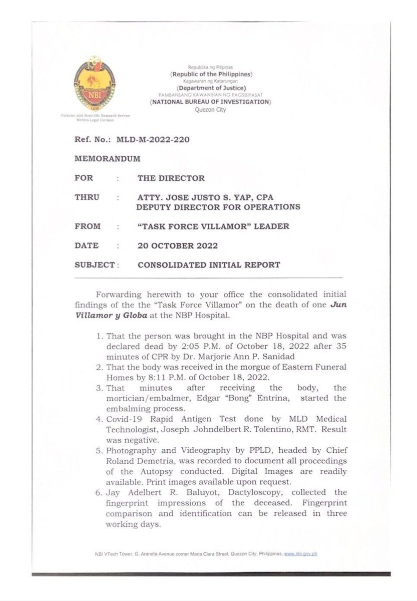 inquirerdotnet's tweet photo. READ: The autopsy of Jun Villamor, the alleged middleman in the Percy Lapid killing who died in prison, has been released. NBI autopsy found "no apparent sign of external physical injury".   | @JMangaluzINQ https://t.co/ERZOm3arZN
