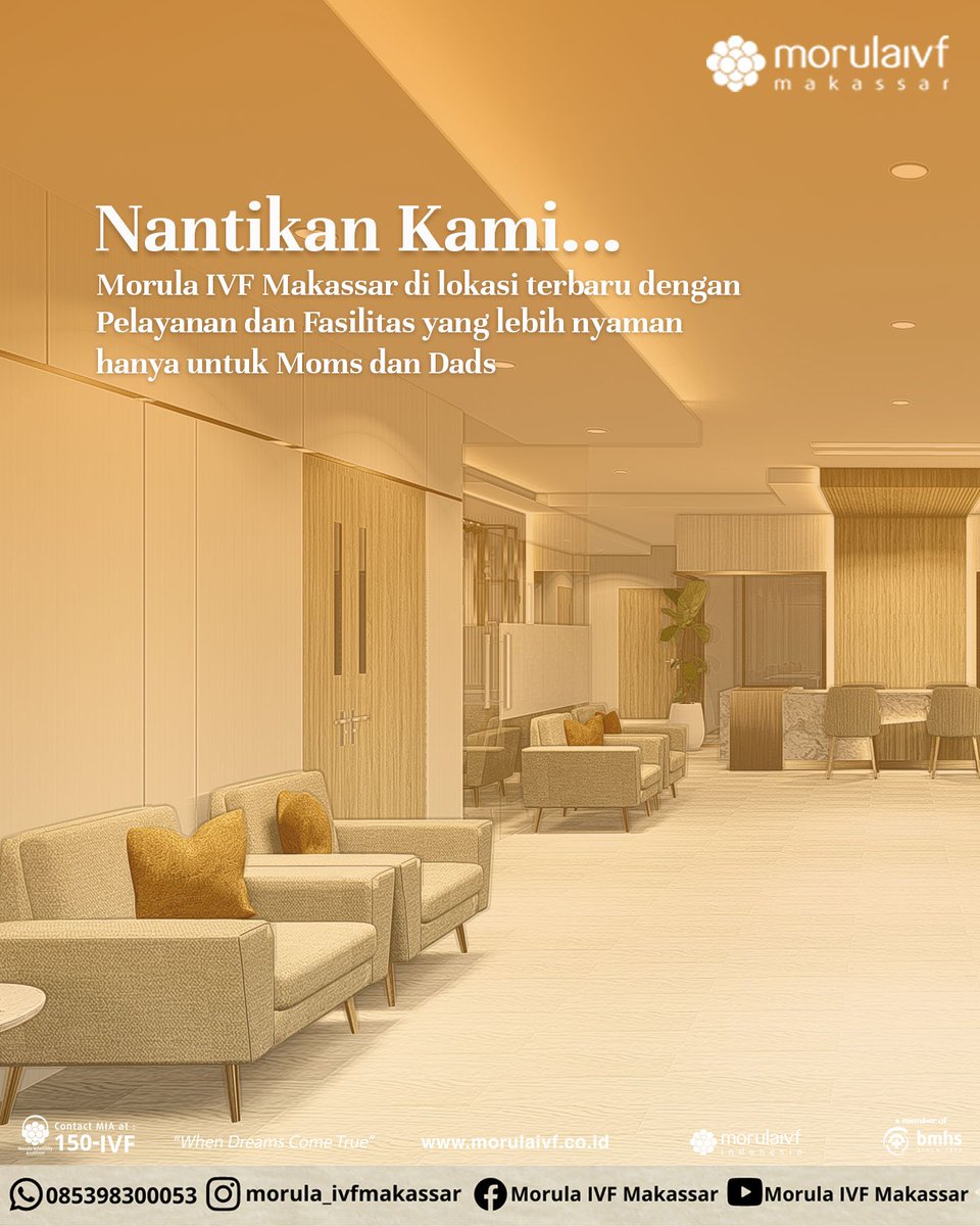 Halo Moms &amp; Dads nantikan kami di lokasi terbaru dengan pelayanan dan fasilitas yang lebih nyaman hanya untuk Moms &amp; Dads agar semakin semangat dalam menggapai mimpi Tahun ini Hamil. Stay tune di Twitter <a href="/MorulaIVF_MKS/">MorulaIVF Makassar</a>  dan nantikan informasi update selanjutnya!Salam Dua Garis.