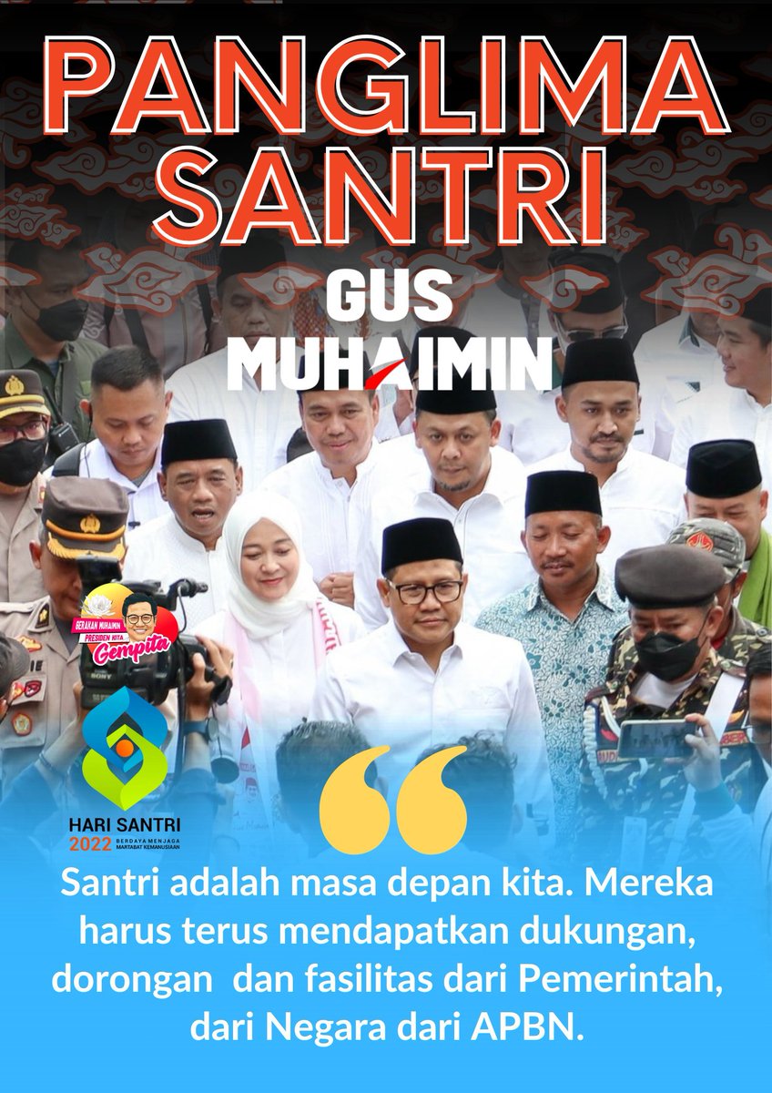 Santri adalah masa depan Indonesia. Santri harus terus mendapatkan dukungan dari Pemerintah &amp; Negara...
#HSN2022 
#GusMuhaiminPanglimaSantri