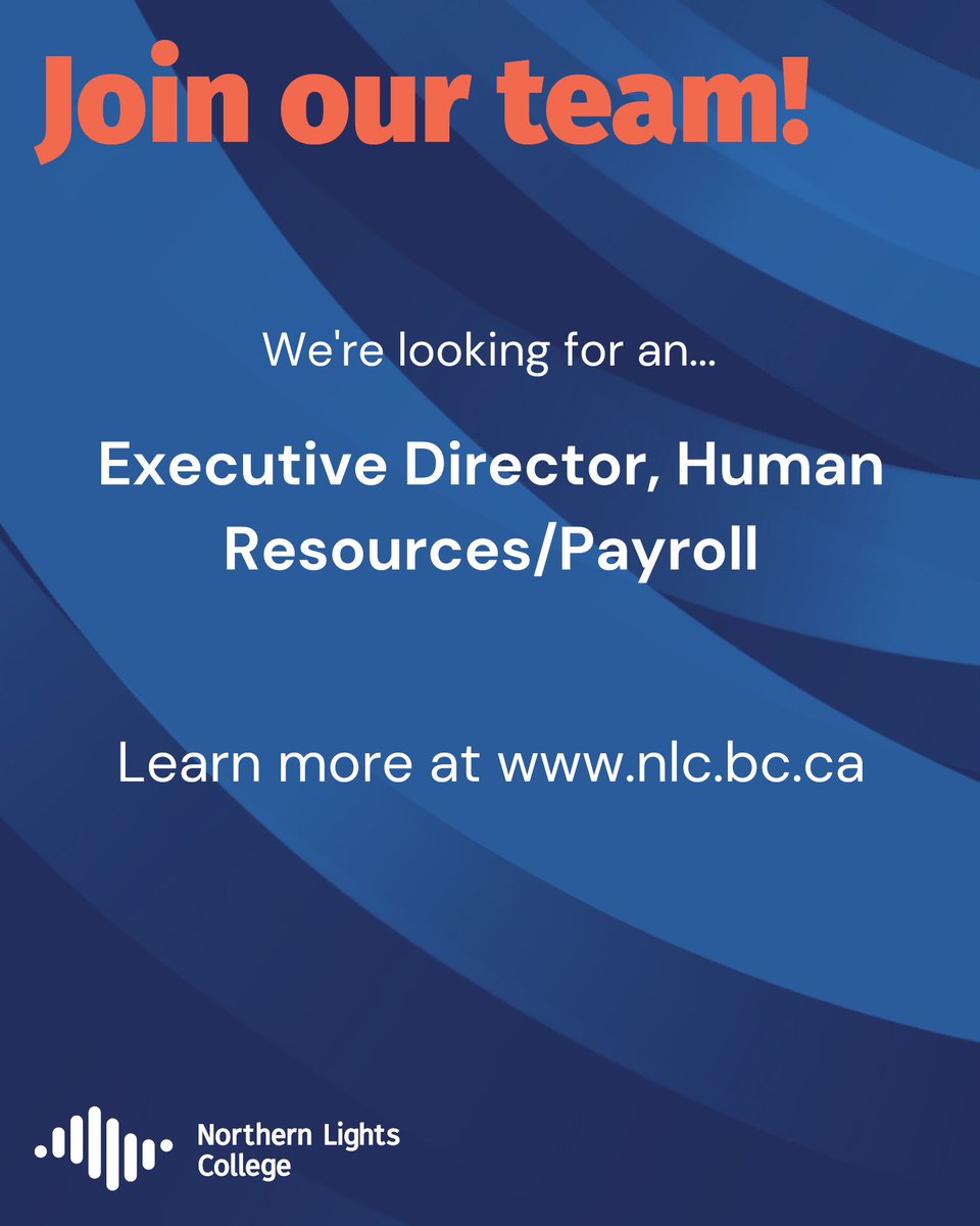 Join the NLC team!

NLC is looking for an experienced HR professional with excellent leadership skills, knowledge of the post-secondary environment, and a commitment to practicing the values of NLC. Apply today at bit.ly/3sk7Sjz ! 

#nrnlights #northernlightscollege #nlc