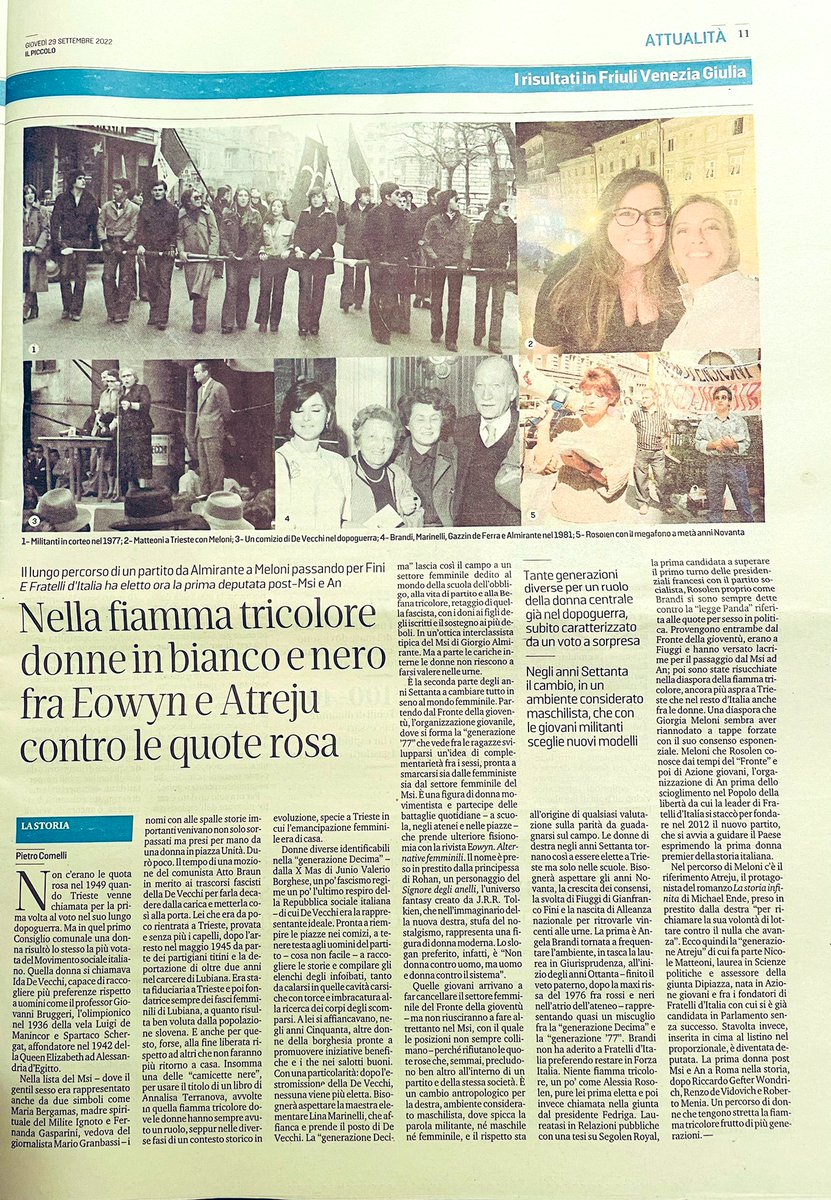 Non uso pubblicare miei articoli ma questa volta faccio un’eccezione. Si parla di #donne, di un mondo, di un ambiente e si racconta una #storia. Questa è la giornata giusta per un pezzo uscito dopo il voto che poi ha determinato un governo #GovernoMeloni #MeloniPremier