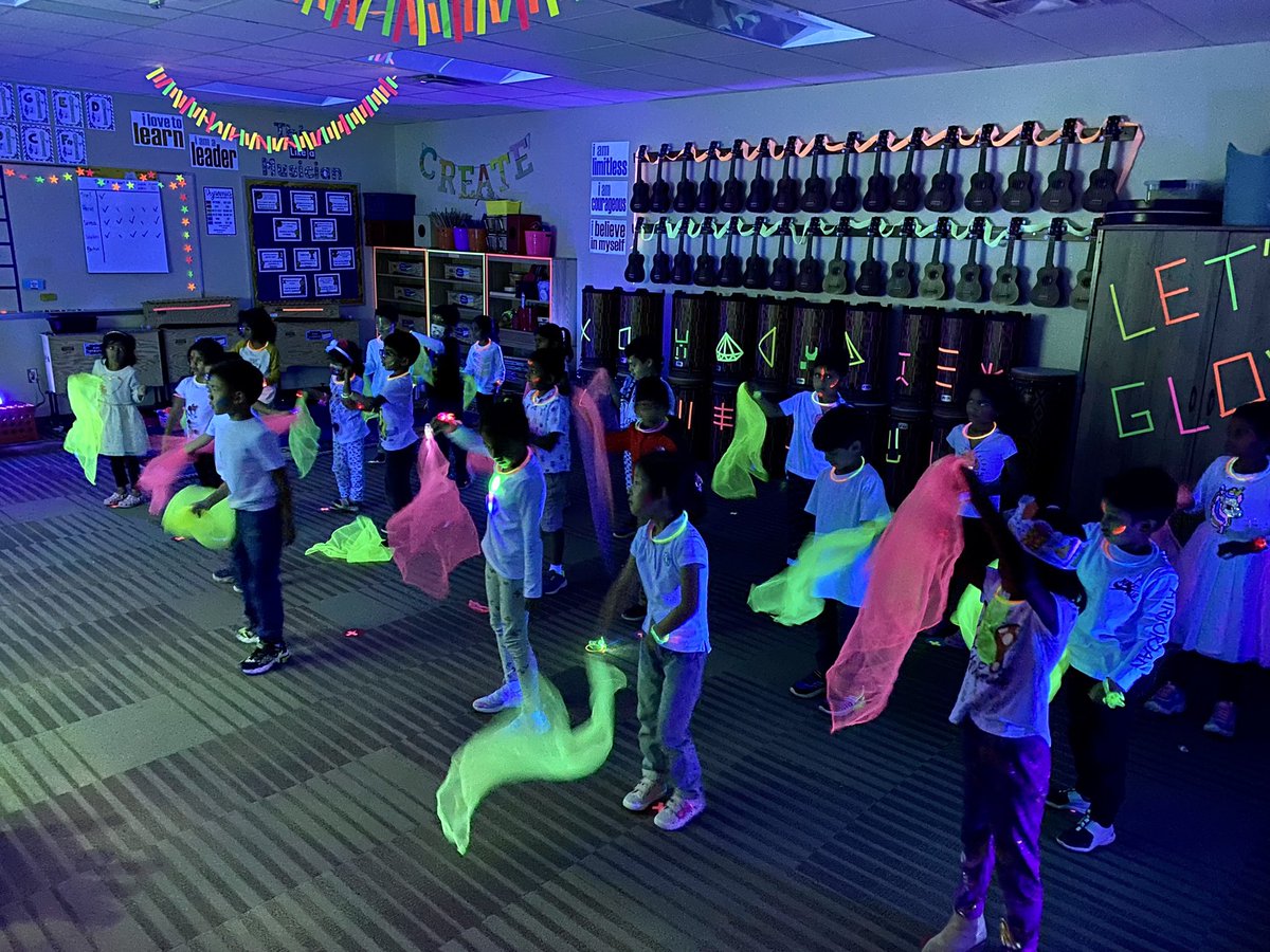 GLOW DAY! It was an amazing day at Liscano and so much fun glowing in the music room! 🎶 Tennis balls, scarves, glow sticks, boomwhackers! #rockyourschool #liscanoelem <a href="/friscofinearts/">FISD Fine Arts</a> @liscanoelem