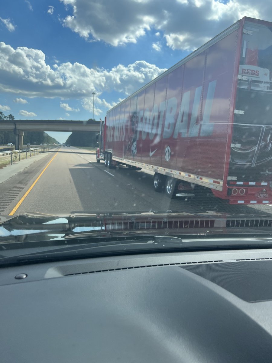 Best truck ever! Not a great picture but the Ole Miss equipment truck headed to Baton Rouge. We escorted it down the road. Retweet if your going to join us to watch the Rebels win in Red Stick. #OleMissFootball