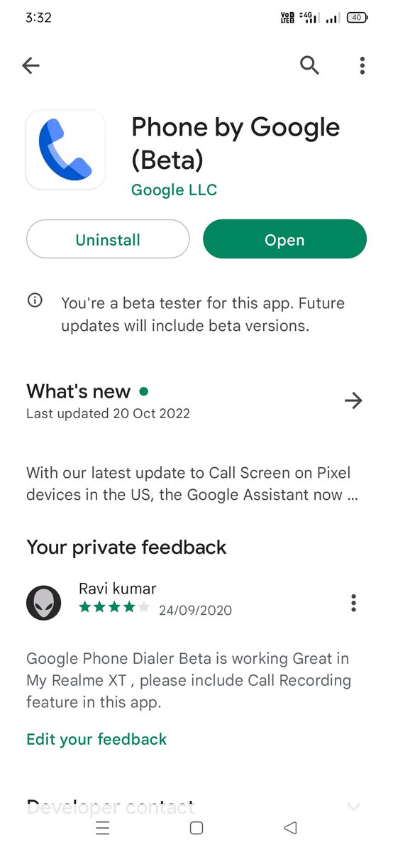 ravi3dfx's tweet photo. Intresting! π§
New #GoogleDialer App Updated, but still it is showing old icon in #realmeui2.0 #realmextπ€¦π
@Google @GooglePlay @googledevs @GoogleIndia @realmeIndia @realmecareIN https://t.co/udr4KXe4Ls