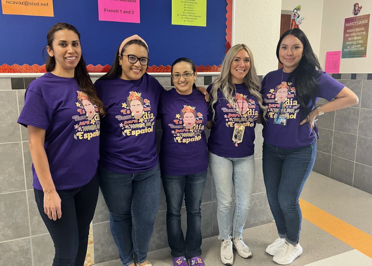 ehs_lote's tweet photo. Eastlake HS Foreign Language LOTE team uniting with @SCamacho_SRMS and @AGandara_SRMS at @SRidge_MS to promote the learning of a foreign language and culture. #TeamSISD #SISDLOTE #OneLOTEFamily 💙🌽💜🧡@Eastlake_HS @gbrasg https://t.co/NODX59HJX9