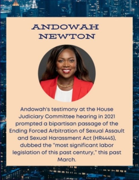 andowah's tweet photo. On Monday, celebrate our unforeseen yet meaningful milestone at @cvtcnyc's gala sponsored by @netflix &amp; @unitedtalent where @TSpottiswoode &amp; I will receive #Advocacy &amp; #Awareness #Awards for our role in #endforcedarbitration of #sexualharassment  #sexualassault 
#womenlead
#metoo https://t.co/g5WVA1EGEt