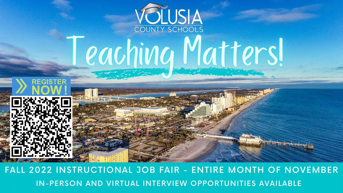 Volusia Recruits (@volusiarecruits) on Twitter photo 📣#JoinOurTeam! <a href="/volusiaschools/">Volusia County Schools</a> is hosting a “Virtual” Instructional Job Fair throughout the month of November. Connect with principals across the school district and get #HIRED. F2F and virtual interviews will be available. #TeachingMatters 📚
✅Flyer: bit.ly/Fall2022VCSIns… 📣#JoinOurTeam! <a href="/volusiaschools/">Volusia County Schools</a> is hosting a “Virtual” Instructional Job Fair throughout the month of November. Connect with principals across the school district and get #HIRED. F2F and virtual interviews will be available. #TeachingMatters 📚
✅Flyer: bit.ly/Fall2022VCSIns…