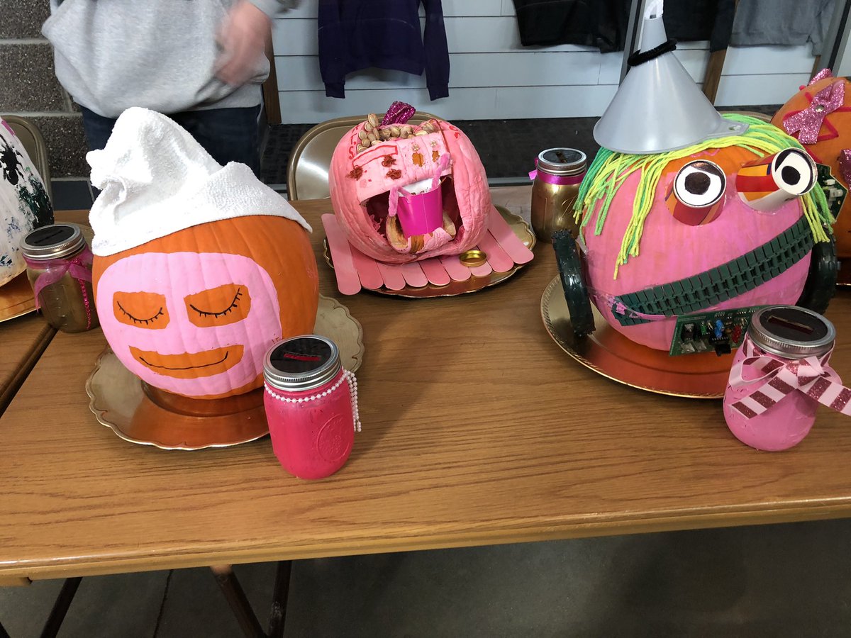 BlueSpringsFFA's tweet photo. This week we had 13 different clubs and organizations participate in our Annual Pink Pumpkin Contest. Students voted during lunch with spare change on which pumpkin they liked best. Thank you to everyone that participated, the winner will be announced on Monday! https://t.co/YtDMT5gEti