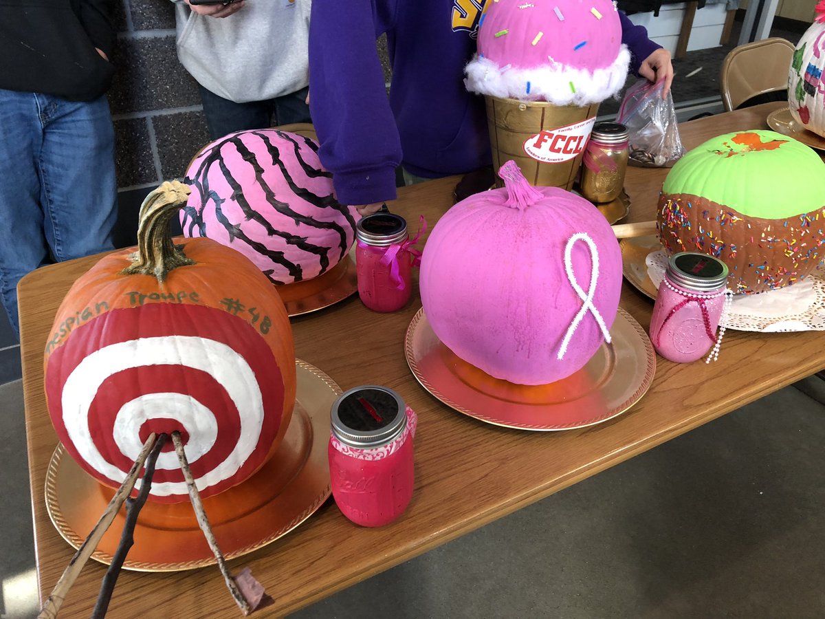 BlueSpringsFFA's tweet photo. This week we had 13 different clubs and organizations participate in our Annual Pink Pumpkin Contest. Students voted during lunch with spare change on which pumpkin they liked best. Thank you to everyone that participated, the winner will be announced on Monday! https://t.co/YtDMT5gEti