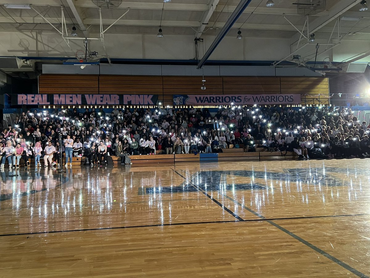 Aleks_Luchin's tweet photo. Another assembly in the books! Stugo had the honor of supporting @WLW_W4W with every aspect of the 11th annual Pink Out football game. 
I’m proud of my students for working tirelessly and my fellow staff members for being amazing leaders. #noonefightsalone https://t.co/82UikbSsmf
