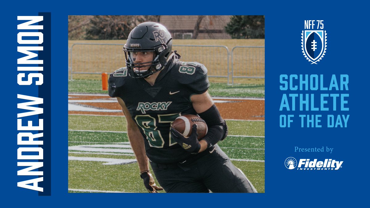 The NFF Scholar-Athlete of the Day, presented by @Fidelity, is Andrew Simon! The @Rocky_Football TE and health & human performance graduate is pursuing a master's in occupational therapy #NFF75 #BearRaid