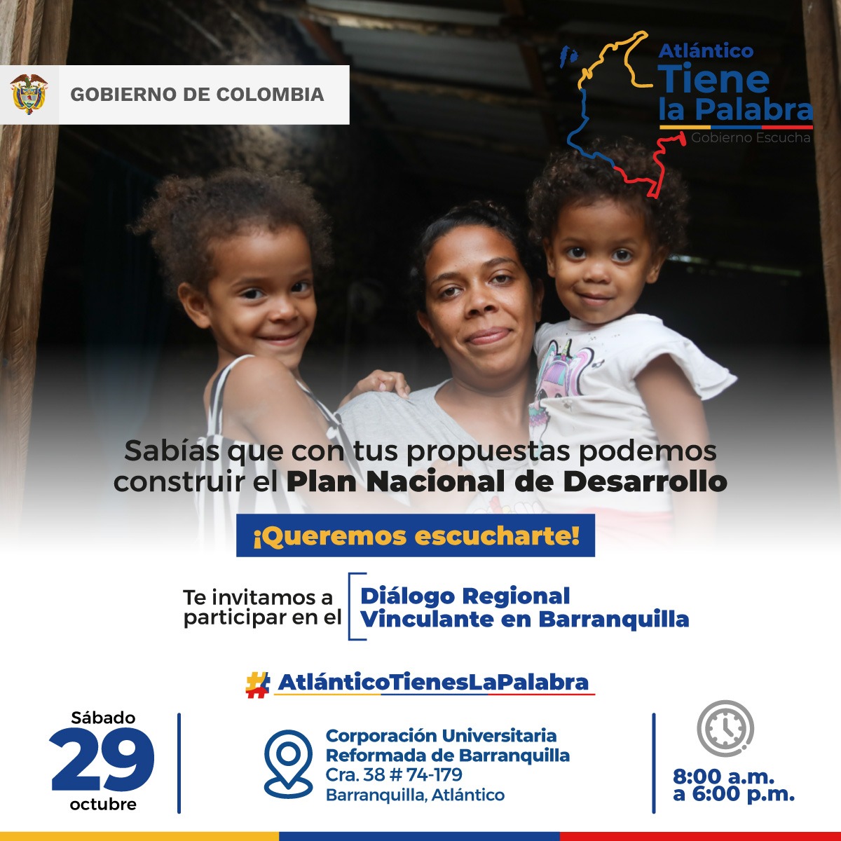 ¡#AtlánticoTienesLaPalabra! Participa este 29 de octubre en los Diálogos Regionales Vinculantes, trae tus propuestas y construyamos juntos el desarrollo sustentable del país con la #TransiciónEnergéticaJusta. 

📍 Inscripciones ➡️: forms.office.com/r/wu8fGiPywa