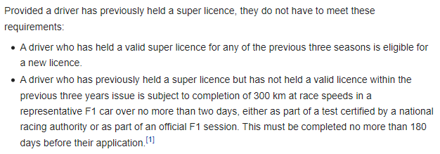 towardsdespair's tweet photo. Previous licence holders are able to do 300km in f1 machinery to get a superlicence again #bbcf1 https://t.co/jXCJqMkxC5