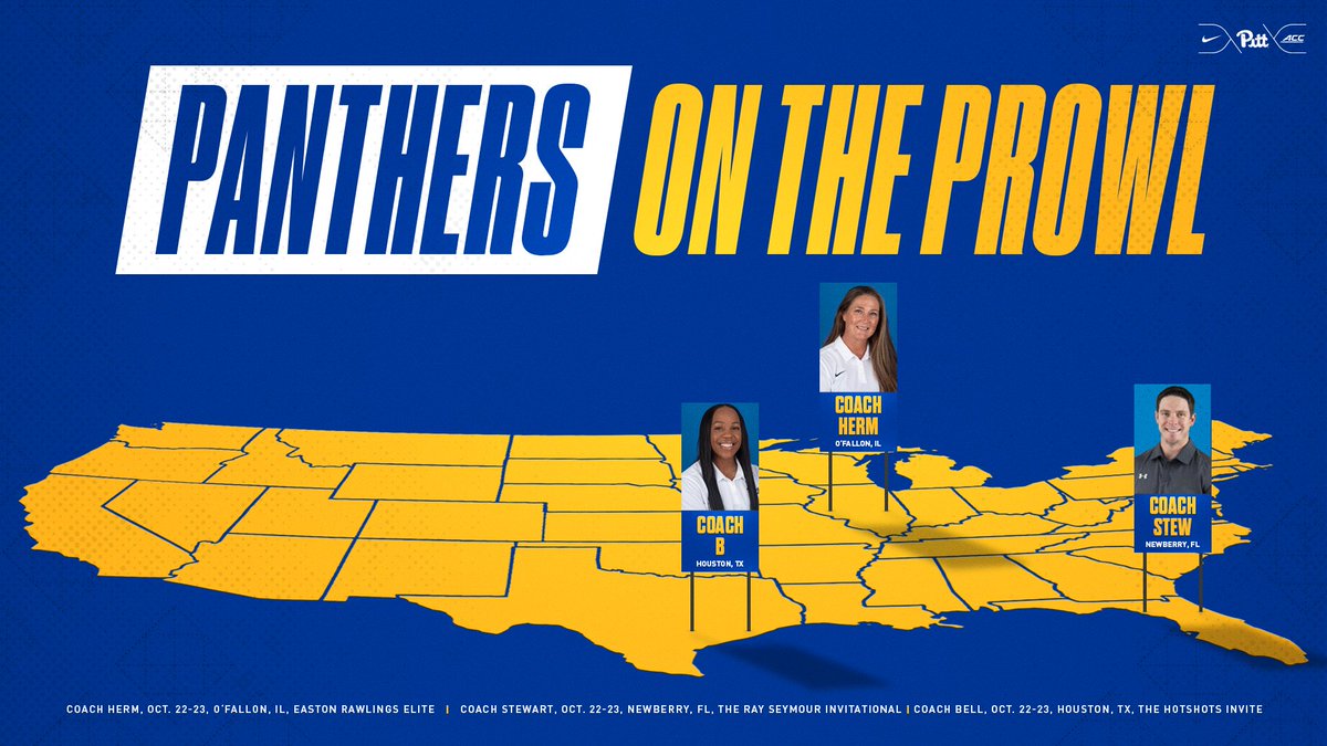 Panthers on the Prowl | October 22-23 🐾 🔸 @CoachHerm will be in O'Fallon, IL, for the Easton Rawlings Elite. 🔸 @MattStew13 is in Newberry, FL, at The Ray Seymour Invitational. 🔸 @biankabell27 is in Houston, TX, at the Hotshots Invite. #H2P