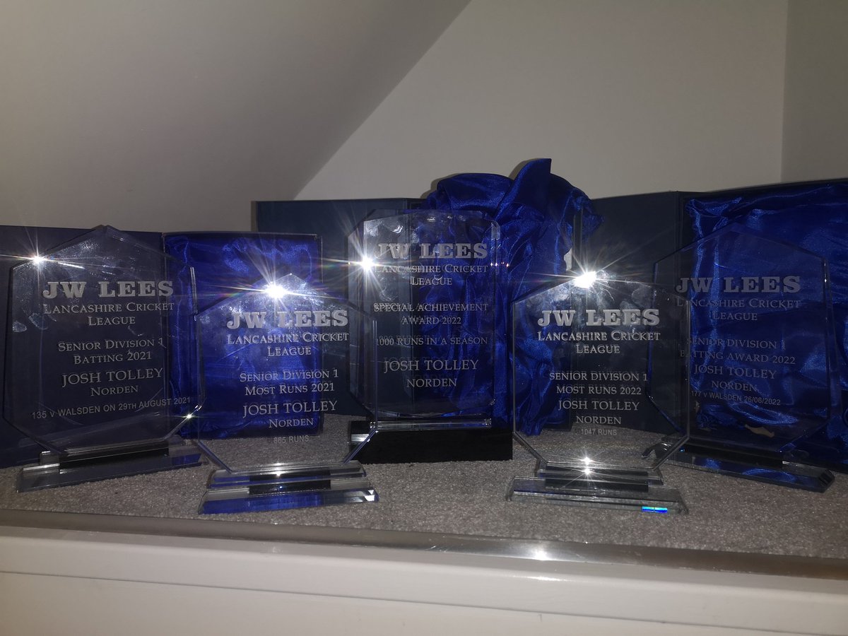 Honoured to win these awards at <a href="/lancs_league/">Lancashire League</a> presentation night over the past couple of seasons. Special thanks must go to <a href="/WalsdenCC/">WalsdenCC</a> for the buffet 👀