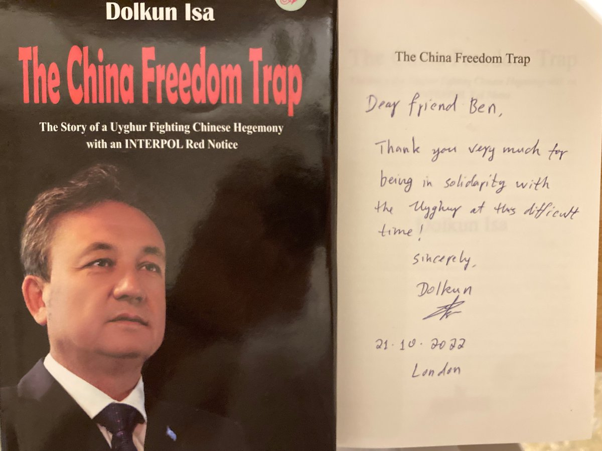 So delighted and privileged to receive a signed copy of my friend @Dolkun_Isa's new book, #TheChinaFreedomTrap. I look forward to reading it Let's keep working to stop #UyghurGenocide