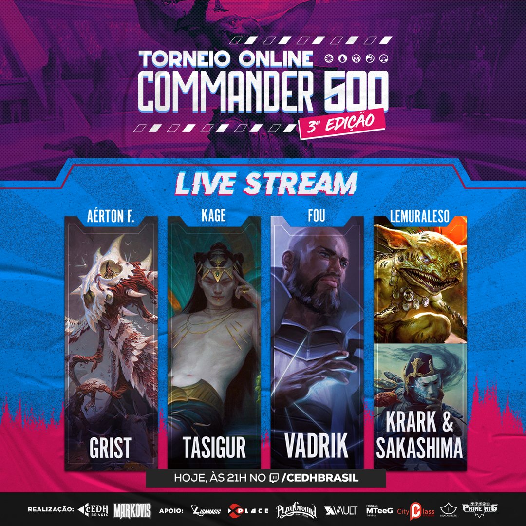 cedhbrasil's tweet photo. 🏆 QUARTAS DE FINAL DO #COMMANDER500!

Confira esse jogão do maior torneio de commander do mundo. 🌎 

⏰️ Inicio as 21h00! 

📺 https://t.co/DOl5FQCcWN 

📋Listas e Classificação ➡️ https://t.co/UN3Utlfa6H https://t.co/7yBAE9aIBR