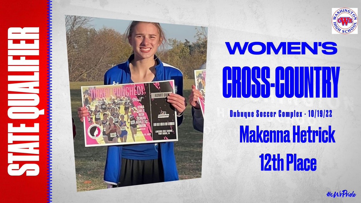 CRWashingtonHS's tweet photo. Congratulations to Makenna on her qualifying for state cross country! Hard work and dedication sure paid off! Good luck in Fort Dodge! #cWrPRIDE #TheWarriorWay https://t.co/YAUxqu4z5y