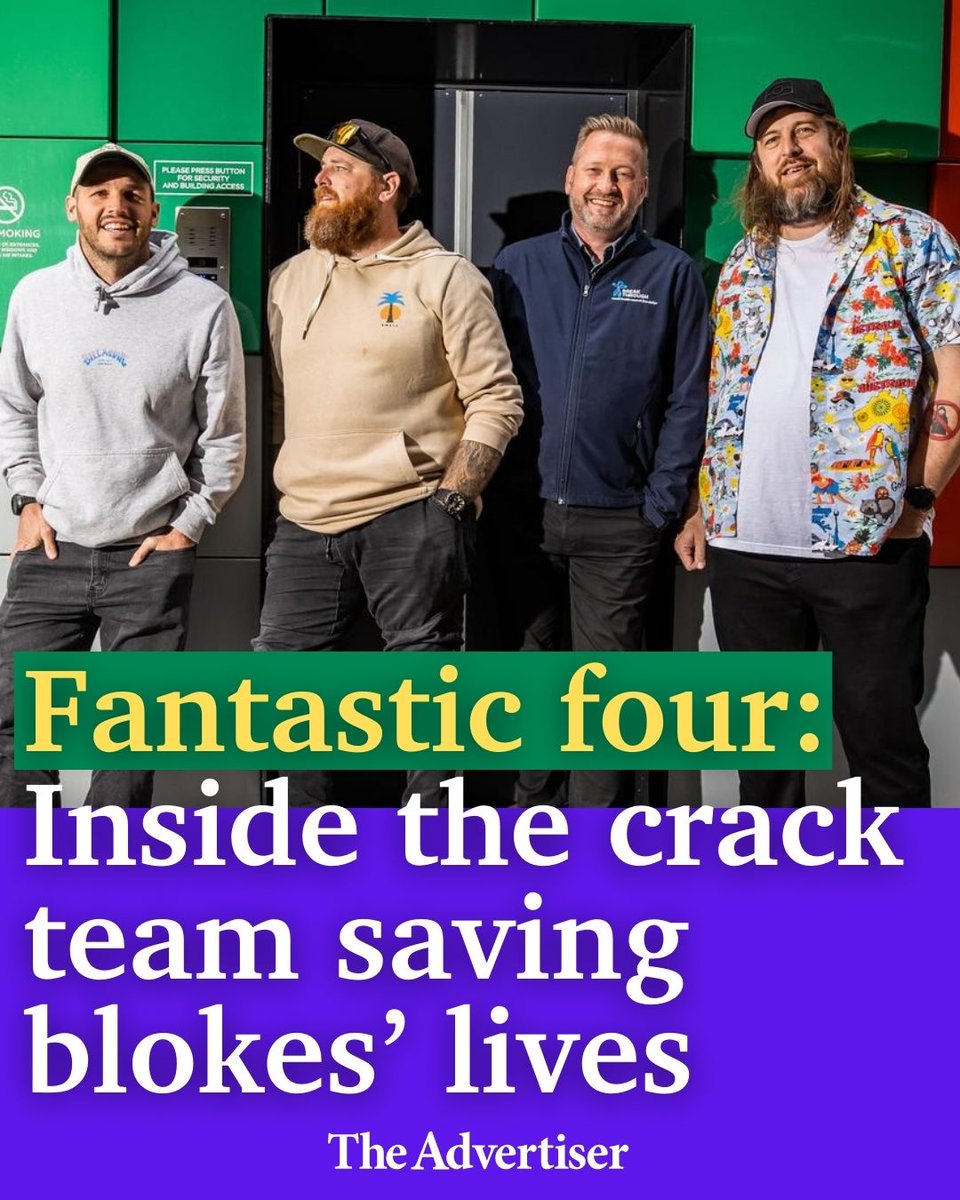 theTiser's tweet image. Men aged 18-44 are the most at-risk group for taking their own lives, but this fantastic four is doing their bit to change that equation. Read their story: bit.ly/3CVEiWh #TheAdvertiser