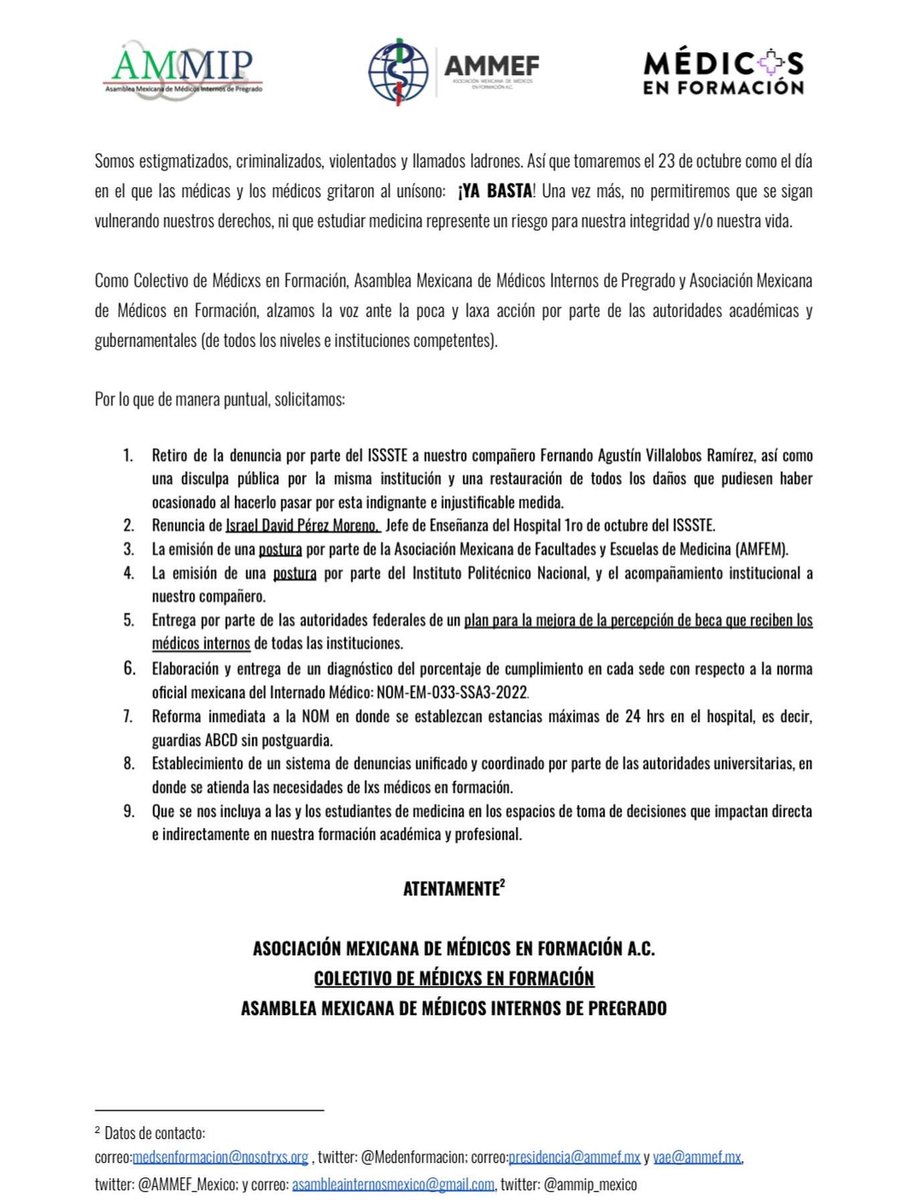 Desde el colectivo <a href="/Medsenformacion/">Colectivo Médicxs en Formación</a> convocamos a un #ParoTotal este domingo 23 de octubre que se conmemora el #DíaDelMédicoYLaMédica.

¡NO hay NADA que festejar! Exigimos que se garanticen los derechos para todxs lxs médicxs en formación.