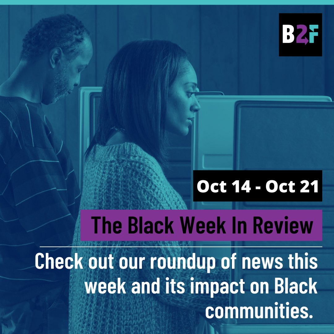 B2FAction's tweet photo. Another week, another #BlackWeekInReview! Across the country, early voting has started &amp; Black voters have shown out in record numbers. In GA, Black voters accounted for 39% of the first day of early votes cast. 

@newsone

https://t.co/JC3VEzwjyN https://t.co/c5DBqG9VfC
