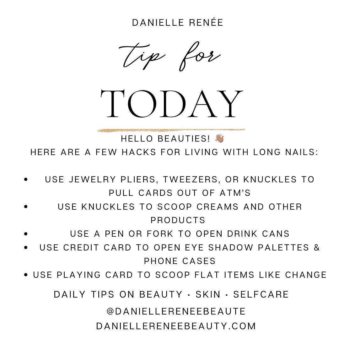 dani_dials's tweet image. Girls with long nails understand the struggle! 💅🏽 See blog: daniellereneebeauty.com/post/hacks-for…

#tipoftheday #beautytips #skintips #selfcaretips
