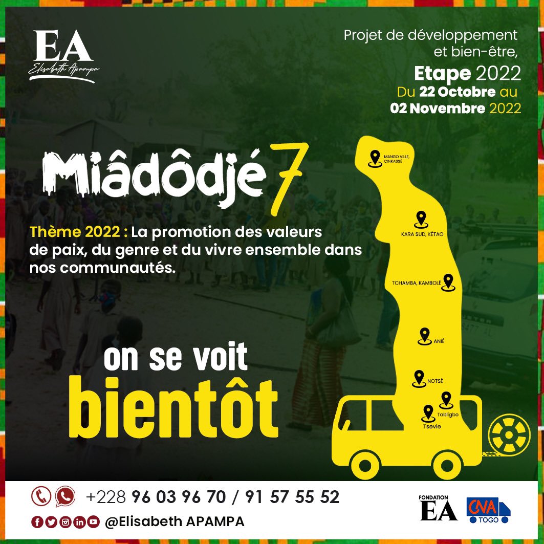 EApampa's tweet photo. Belle soirée les amis! On se voit bientôt ❤️
Merci à toutes et tous pour la force, les partages.
#fondationea #impactmediawoman #EAIyawo #eadreams #elisabethapampa #tournee2022 #jeunesse #femmes #filles #enfants #population #culturedegenre #civisme #cinemadanslesvillages https://t.co/YkhkFVm7nM