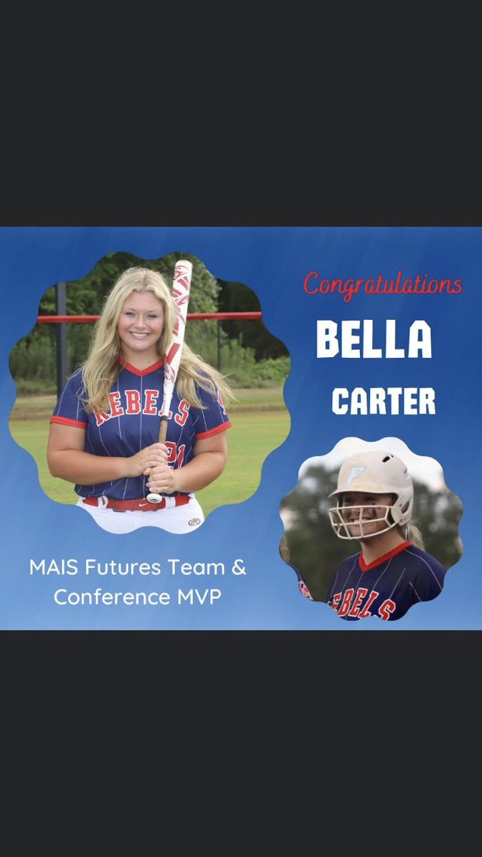 carterbella42's tweet photo. Had the amazing opportunity to play in the MAIS Futures game and was announced Conference MVP‼️ #glorytoGod @OleMissSoftball @ICCSoftball @CoLinSoftball https://t.co/RcGvm6AHXI