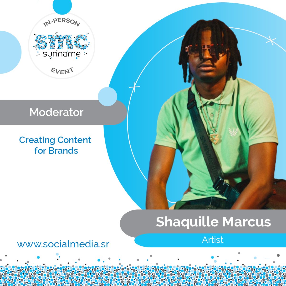 Shaquille Marcus is joining us as a speaker for the 6th edition of the Social Media Conference Suriname🥳! 

Learn more about SMCS22 here: bit.ly/SMCS22Info 
Purchase your EARLY BIRD PASS here: bit.ly/SMCS22SHOP

#SMCS22 #SocialMedia #Suriname