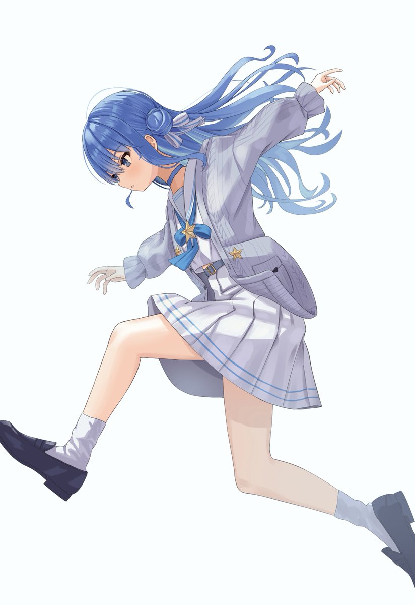 hoshimachi suisei 1girl solo blue hair long hair skirt blue eyes white background  illustration images