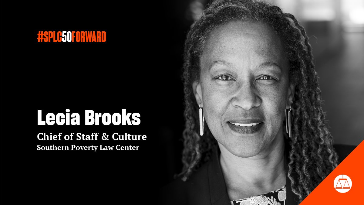 Help us now welcome the SPLC's Chief of Staff and Culture Lecia Brooks to the stage to share her remarks for #SPLC50Forward, Our Vision for a Just Future in the Next 50 Years.