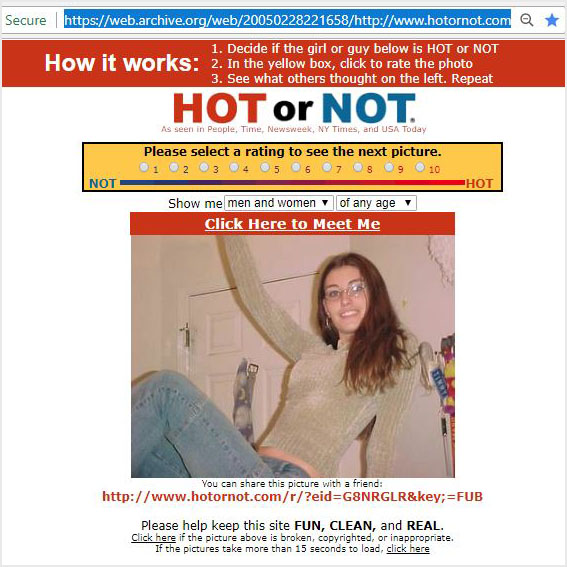 I have a theory that an old 2000-era website accidentally destroyed the world, and I'm dead serious about it. Facebook and YouTube both began as straight-up copies of this site, both looking to take advantage of a phenomenon that breaks the human brain: HotorNot.com