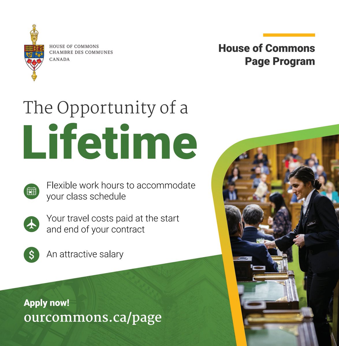 honjudysgro's tweet photo. The House of Commons Page Program recruitment campaign has launched!
Each year 40 bilingual students graduating from high schools and CEGEPs across Canada are recruited to participate.
For more information visit https://t.co/JepHoCU4UC
#HoC #PageProgram https://t.co/0YunfzRwXz