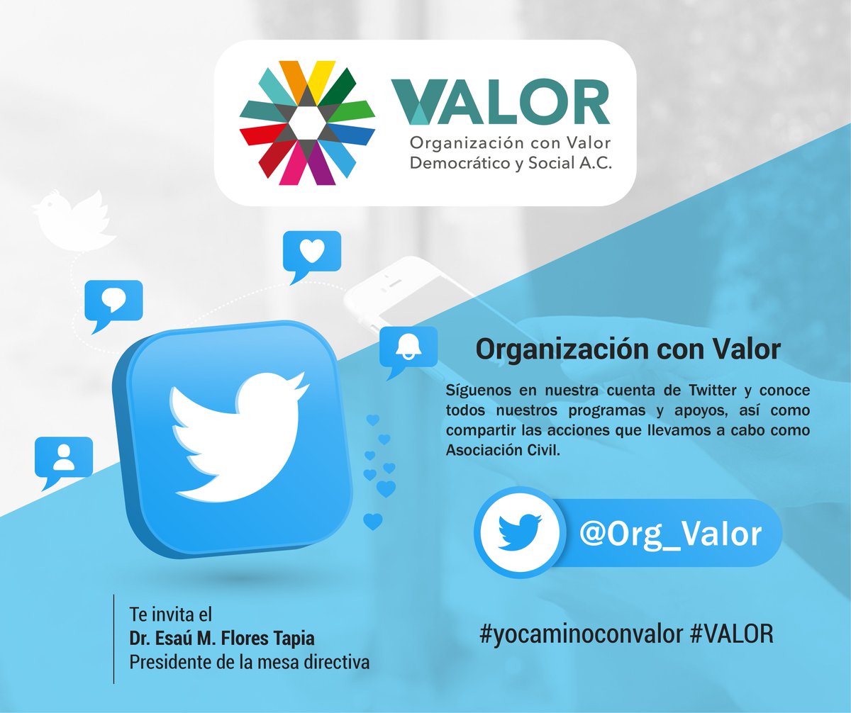 Org_Valor's tweet photo. Sígannos en Twitter y mantente al día de nuestras noticias.

#yocaminoconvalor #esauflorestapia #VALOR https://t.co/m2gO85wM2X